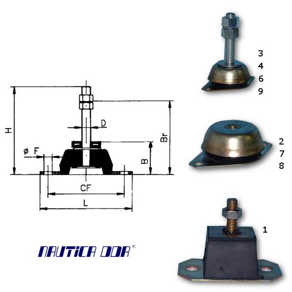 Supporto Motore Entrobordo senza perno Ø16 - 350 kg Shore 60